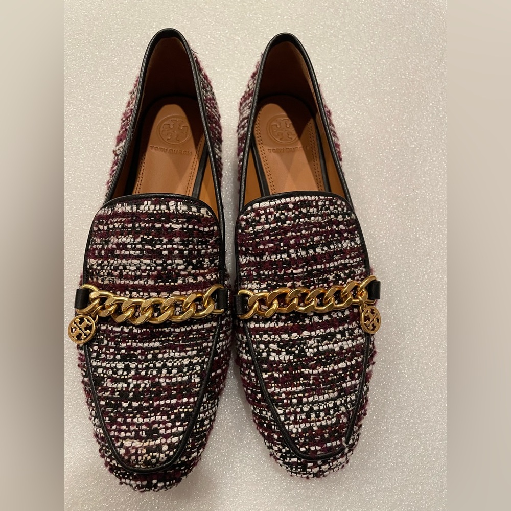 TORY BURCH MINI BENTON 20MM Gold Charm  LOAFERS TWEED Sz 6 MSRP $398. - Picture 6 of 14